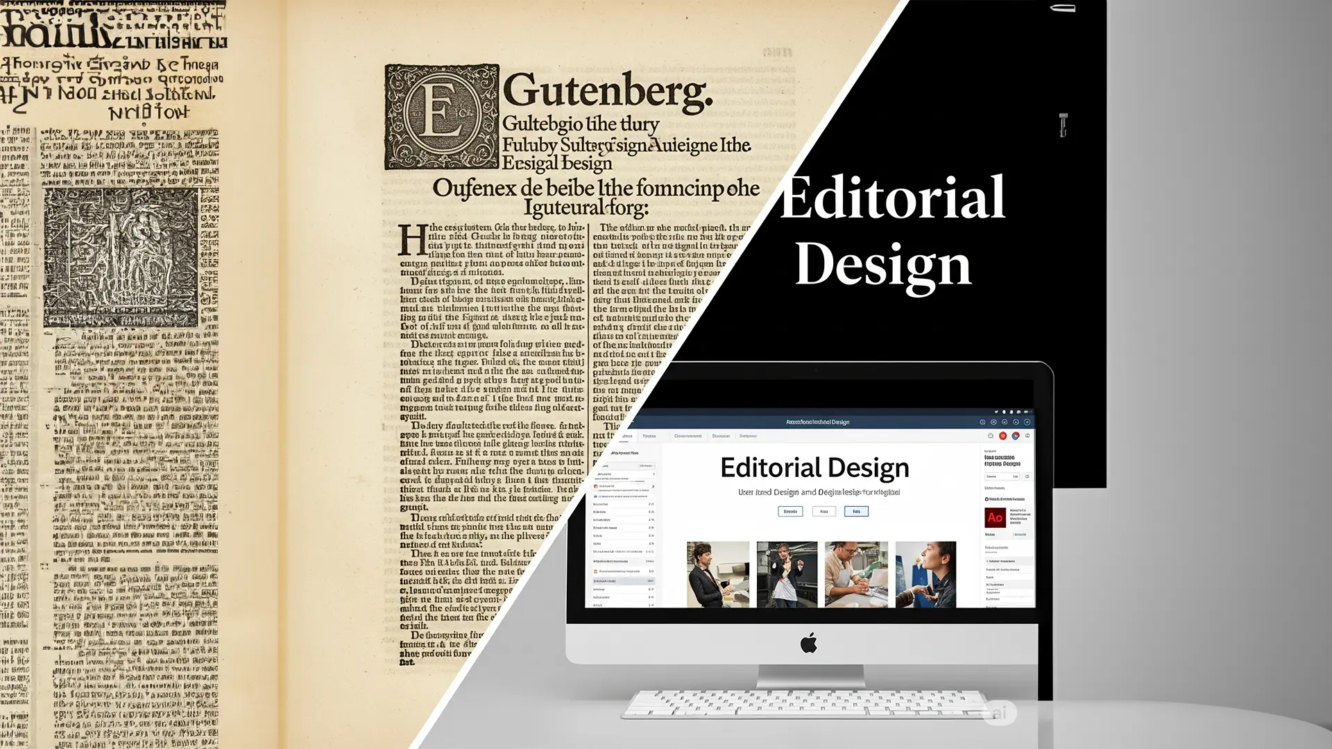 Old textbook and a computer showing digital design