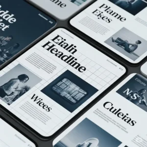 Collage showing magazines layout with grid in dark tones