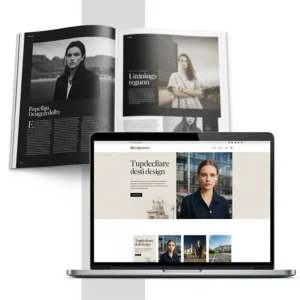 a magazine and a laptop, two versionas of showcasing content